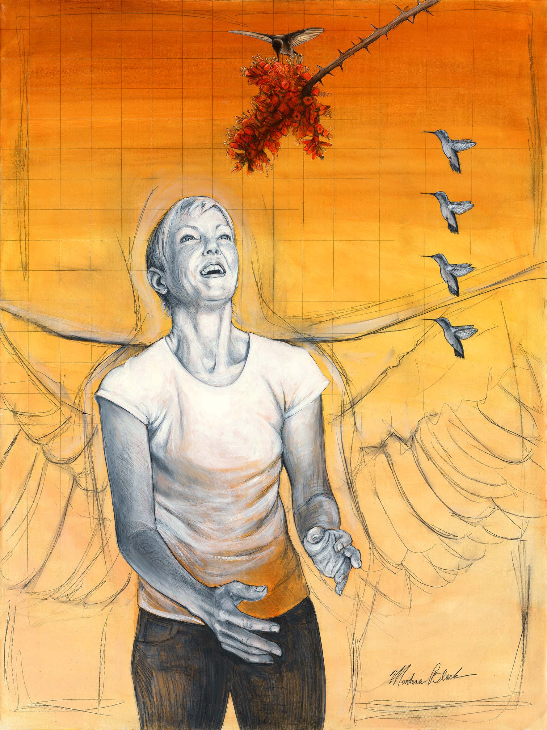 Severance - a painting of many ravens flying in a desolate landscape.