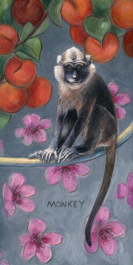 Howler monkey on a floral background.