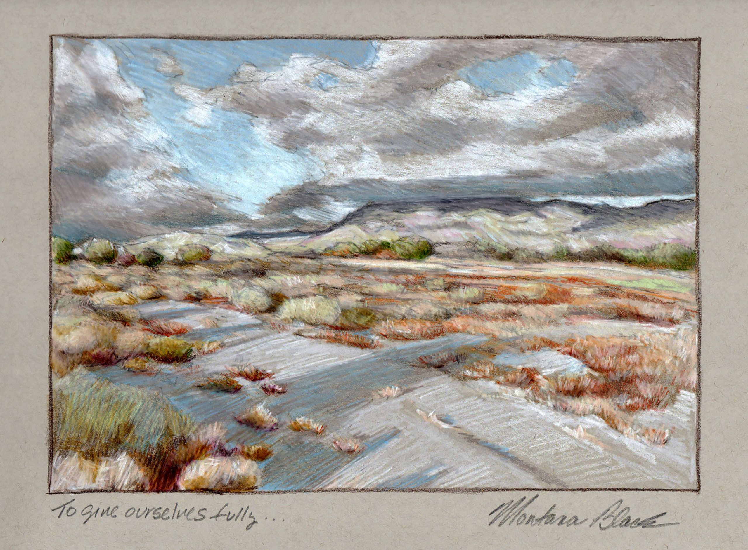 A colored pencil drawing of the area around Tule Springs in Southern Nevada.